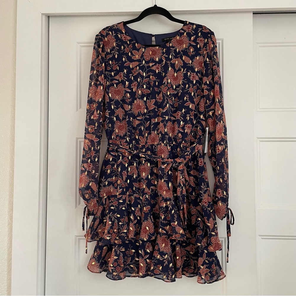 NWT Navy Floral with Gold Mini Dress